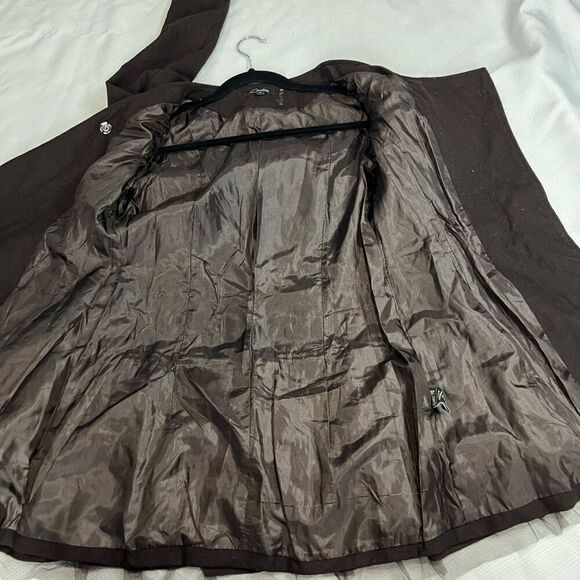 Cecico Brown Wool Blend Ruffle Hem Zip Up Button Closure Sz S Women’s - Picture 9 of 10